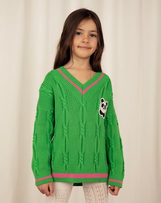 Jersey trenzado con cuello en V | Mini Rodini