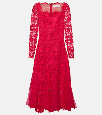 Robe midi en guipure à fleurs | Oscar de la Renta