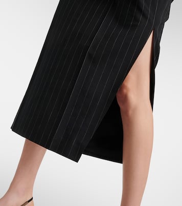 Jupe midi rayée en laine et coton | Brunello Cucinelli