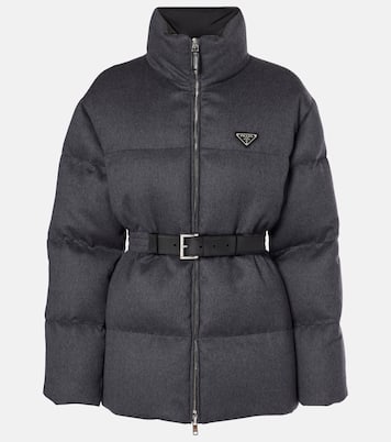 Daunenjacke aus Schurwolle mit Leder | Prada