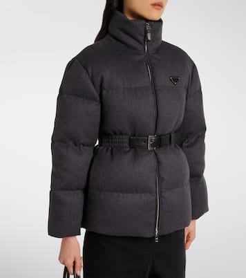Daunenjacke aus Schurwolle mit Leder | Prada