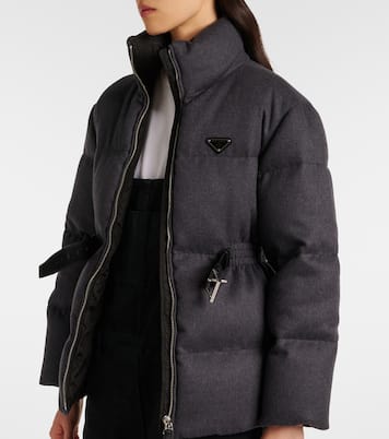 Daunenjacke aus Schurwolle mit Leder | Prada