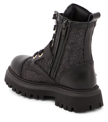 Logo leather-trimmed combat boots | Moschino Kids