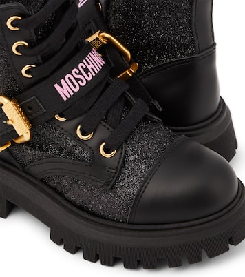 Logo leather-trimmed combat boots | Moschino Kids