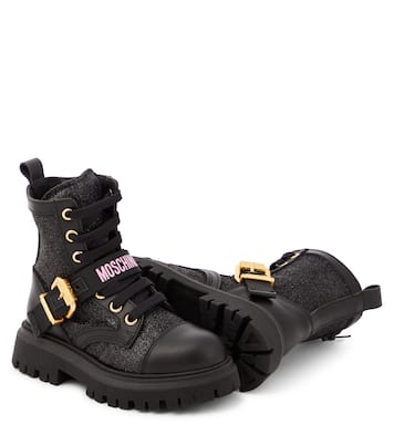 Logo leather-trimmed combat boots | Moschino Kids