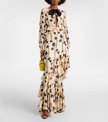 Ruffled floral silk georgette gown | Johanna Ortiz