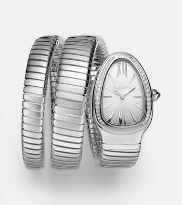 Orologio Serpenti Tubogas 35mm in acciaio inox con diamanti | Bvlgari
