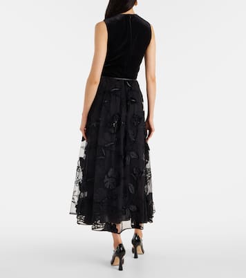 Embroidered tulle and velvet midi dress | Elie Saab