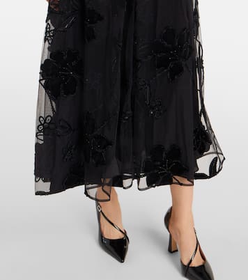 Embroidered tulle and velvet midi dress | Elie Saab