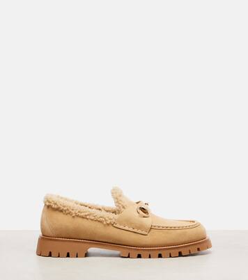 Mocassini Sylke in suede con shearling | Gucci
