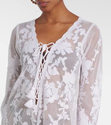 Embroidered sheer cotton kaftan | Juliet Dunn