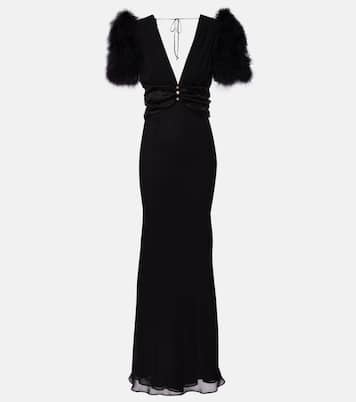 Feather-trimmed silk georgette gown | Alessandra Rich