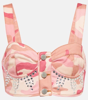 Brassière imprimée en coton à ornements | Alessandra Rich