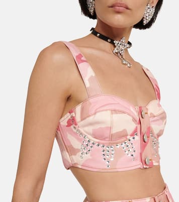 Brassière imprimée en coton à ornements | Alessandra Rich