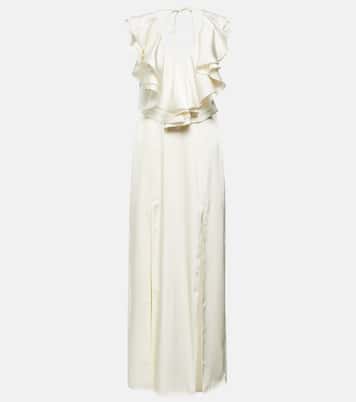Vestido largo de satén con volantes | Rotate