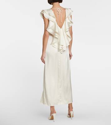 Vestido largo de satén con volantes | Rotate
