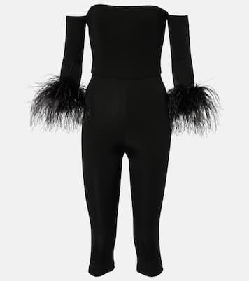 Feather-trimmed off-shoulder jumpsuit | The New Arrivals Ilkyaz Ozel