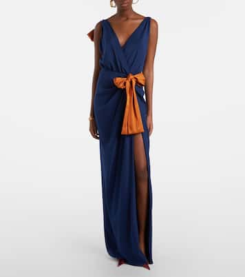 Bow-detail draped silk satin gown | Saint Laurent