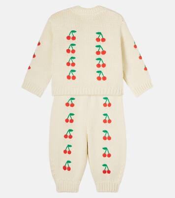 Baby embroidered cotton cardigan and pants set | Tinycottons