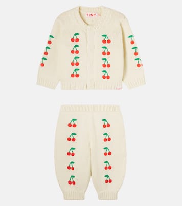 Baby embroidered cotton cardigan and pants set | Tinycottons