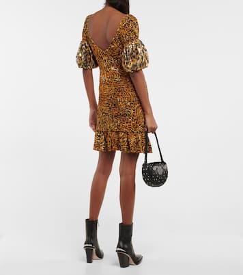 Embellished animal-print ruched minidress | Rabanne