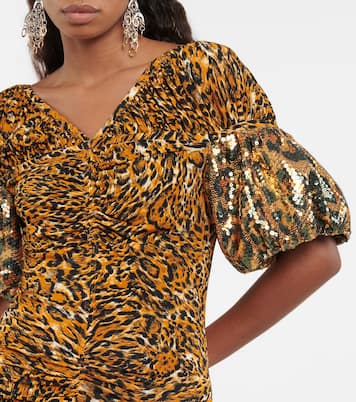 Embellished animal-print ruched minidress | Rabanne