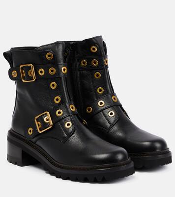 Embellished leather ankle boots | See By Chloé