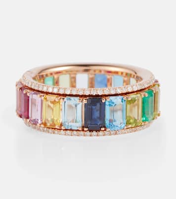 Rainbow Pavé Border Eternity 18kt gold ring with diamonds and gemstones | Shay Jewelry