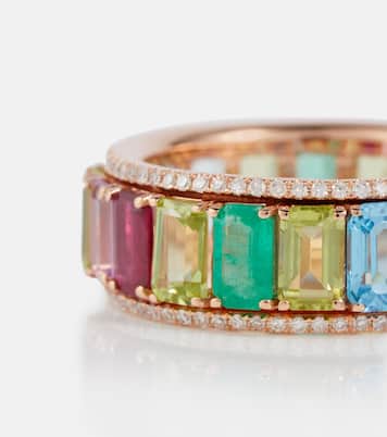 Rainbow Pavé Border Eternity 18kt gold ring with diamonds and gemstones | Shay Jewelry