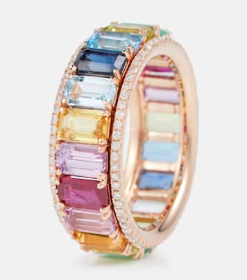 Rainbow Pavé Border Eternity 18kt gold ring with diamonds and gemstones | Shay Jewelry