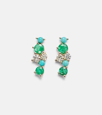 Boucles d’oreilles en or 14 carats, diamants et émeraudes | Sydney Evan