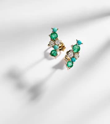 14kt gold stud earrings with diamonds and emeralds | Sydney Evan