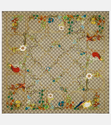 Foulard in twill di seta con stampa | Gucci