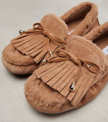 Manon F shearling-lined suede boat shoes | Jimmy Choo