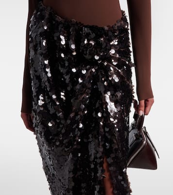 Asymmetric gathered sequined maxi skirt | Rotate