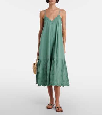 Besticktes Midikleid aus Baumwollpopeline | Juliet Dunn