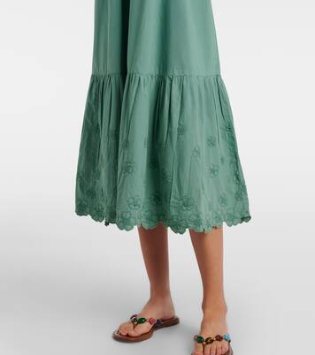 Besticktes Midikleid aus Baumwollpopeline | Juliet Dunn