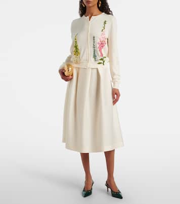 Foxgloves embroidered virgin wool cardigan | Oscar de la Renta