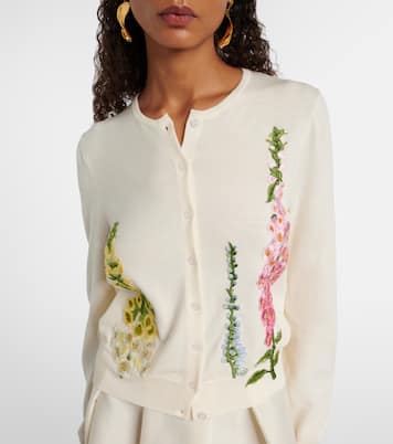 Foxgloves embroidered virgin wool cardigan | Oscar de la Renta