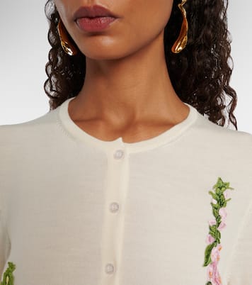 Foxgloves embroidered virgin wool cardigan | Oscar de la Renta