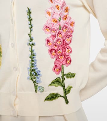 Foxgloves embroidered virgin wool cardigan | Oscar de la Renta