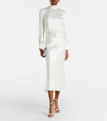 Bow-detail ruffled silk satin midi dress | Alessandra Rich