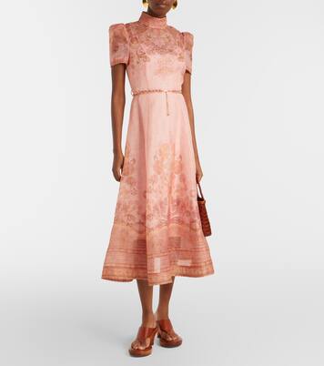 Belted paisley linen and silk midi dress | Zimmermann