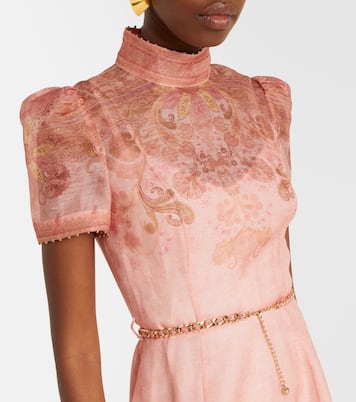 Belted paisley linen and silk midi dress | Zimmermann