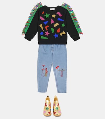 Fringed printed jersey sweatshirt | Stella McCartney Kids