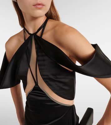 Abito lungo in tulle con scollo bardot | David Koma