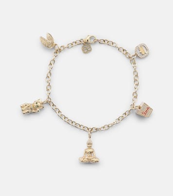 Joy Luck Club 14kt gold charm bracelet with diamonds and emeralds | Sydney Evan