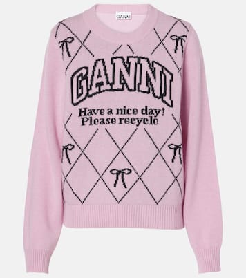 Logo intarsia wool-blend sweater | Ganni