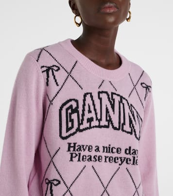 Logo intarsia wool-blend sweater | Ganni
