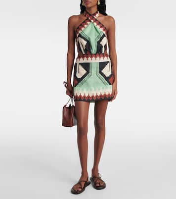 Printed halterneck linen minidress | Johanna Ortiz